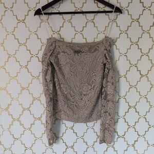 Ambiance Off the Shoulder Long Sleeve Lace Tan/Biege